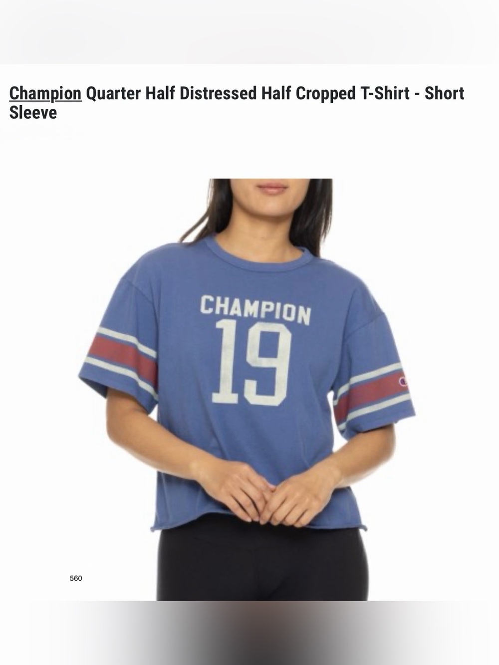 *new* Champion Quarter Half Distressed Half Cropped T-Shirt